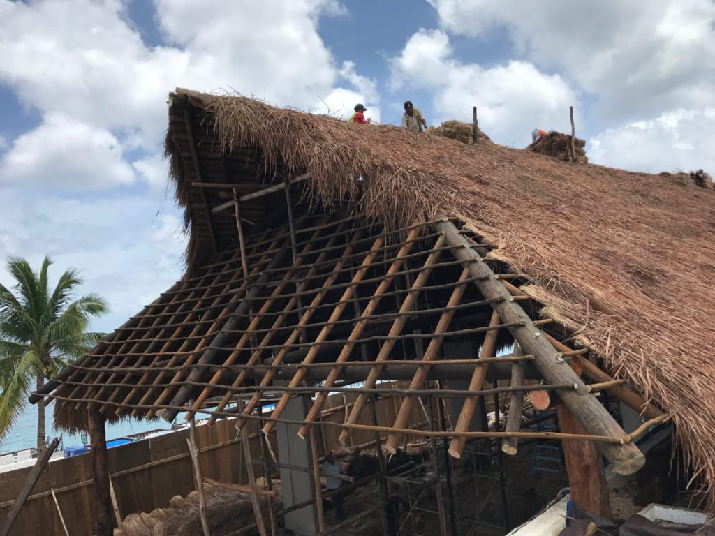 Techo de cabaña en construcción con giles tratados para mayor durabilidad y resistencia.